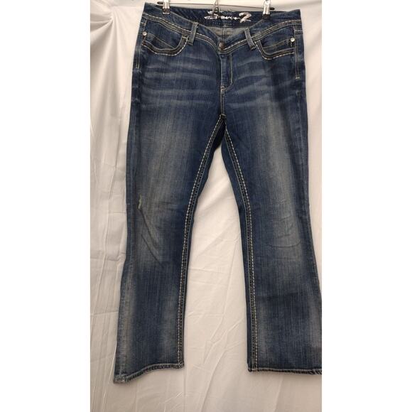 Seven7 Womens Jeans Size 16 Waist 36x32 Dark Wash Mid Rise Bootcut Embroidered - Picture 1 of 12
